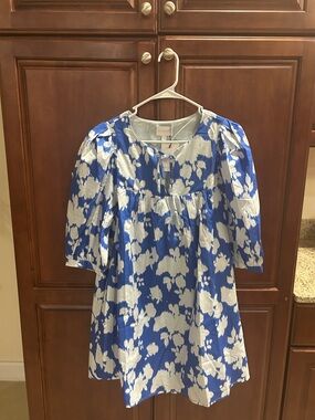Sugarlips Blue & White Floral Tie-Front Babydoll Dress with Pockets